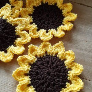 sunflower handmade crochet coasters set of 4 country farmhouse yellow & …